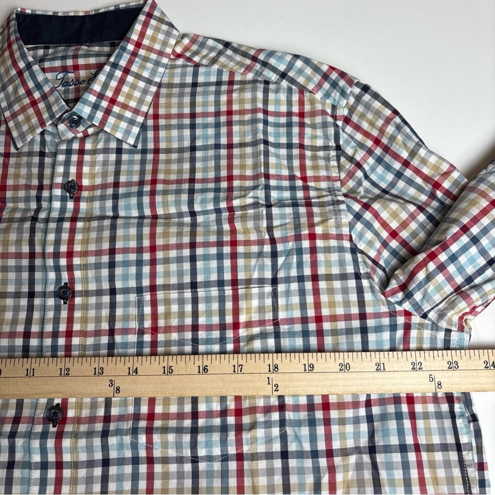 Tasso Elba Dress Shirt Mens Large 16-16.5‎ Multicolor Plaid Long Sleeve Preppy - Picture 4 of 7